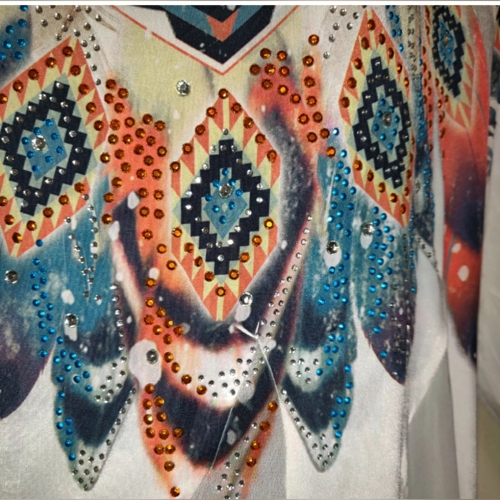 Pyramid Collection Tunic Top AZTEC Southwest Lightweight Asymmetrical SMALL - Picture 4 of 12